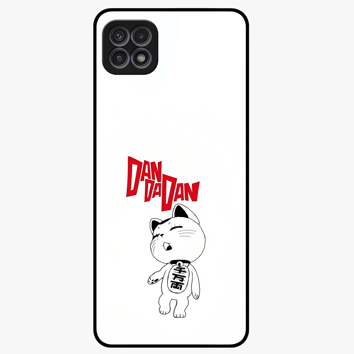 Playful Spirit Charm Glass Case showing flat back view with cheerful charm themed artwork and glossy glass finish.