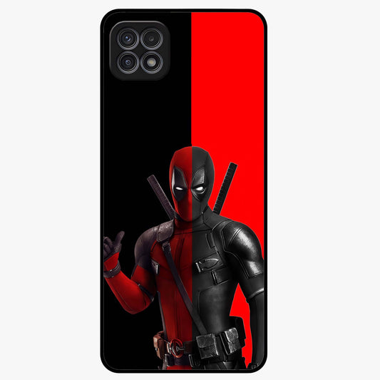 Red & Black Deadpool Theme Glass Case showing flat back view with bold comic inspired artwork and glossy glass finish.