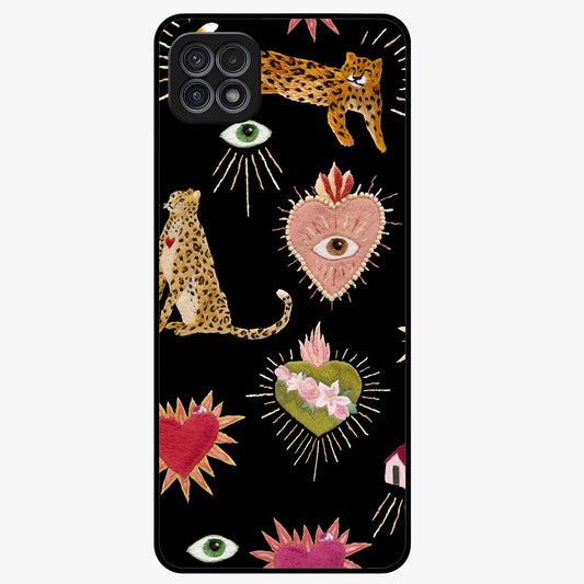 Sacred Jungle Heart Glass Case showing flat back view with jungle inspired heart artwork and glossy glass finish.