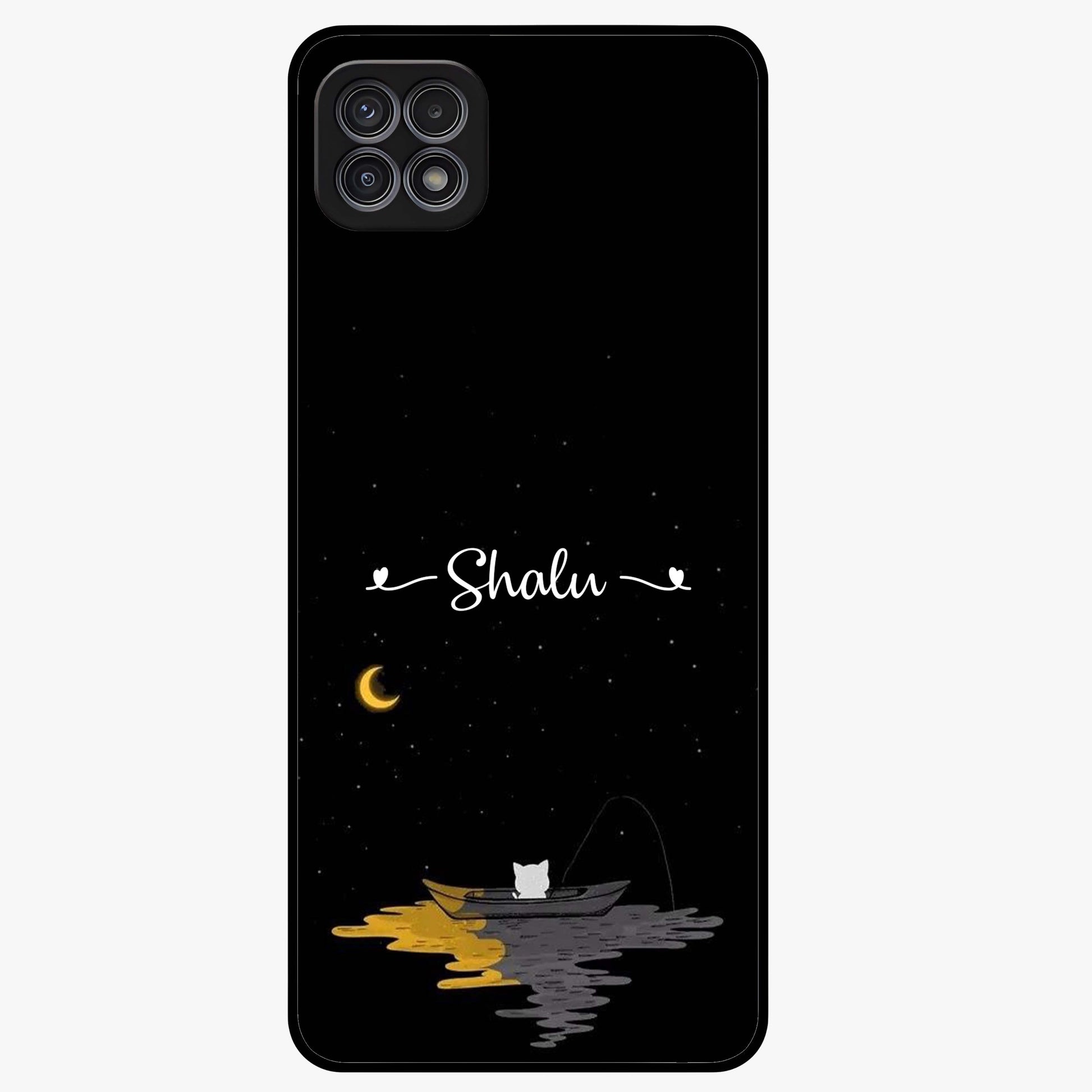 Silent Night Row Glass Case showing flat back view with calm night themed artwork and glossy glass finish.