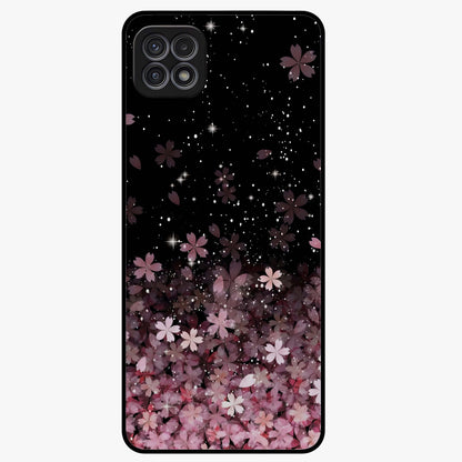 Small Starry Flowers Glass Case showing flat back view with delicate starry floral artwork and glossy glass finish.