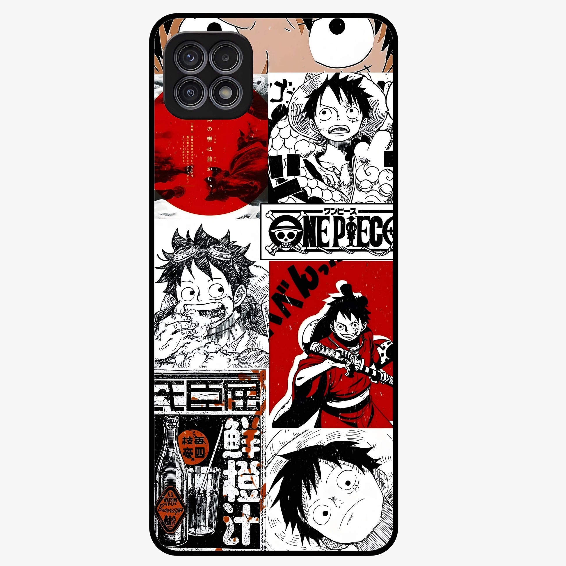 Strawhat Chaos Panels Glass Case showing flat back view with anime inspired chaos panel artwork and glossy glass finish.