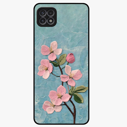 Threaded Blossom Breeze Glass Case showing flat back view with delicate blossom artwork and glossy glass finish.