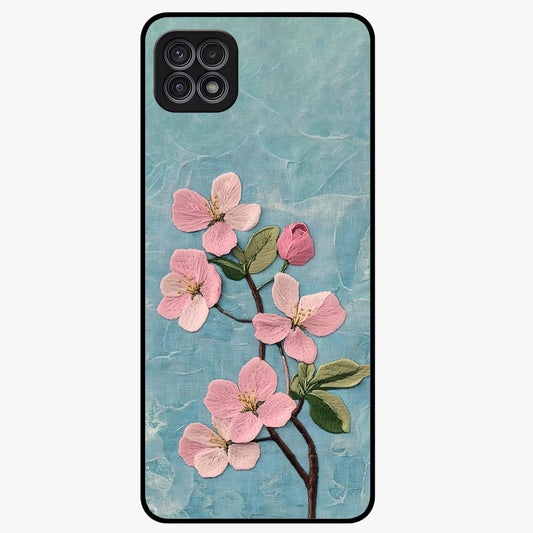 Threaded Blossom Breeze Glass Case showing flat back view with delicate blossom artwork and glossy glass finish.