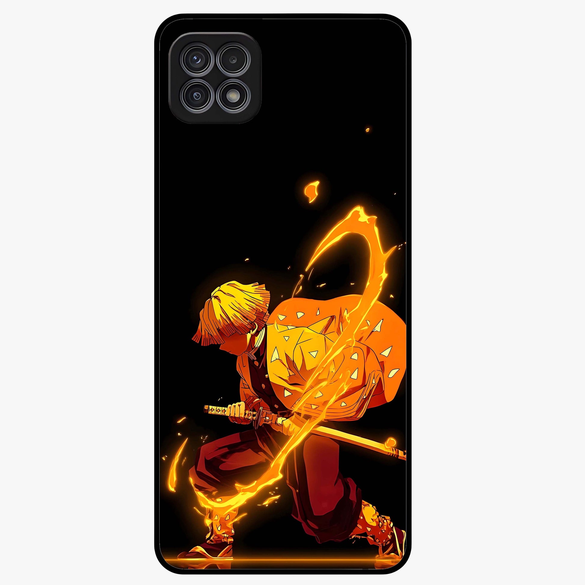 Thunder Flame Execution Glass Case showing flat back view with powerful flame and lightning artwork and glossy glass finish.