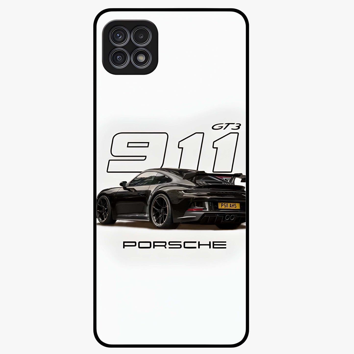 Turbo Legacy Icon Glass Case showing flat back view with iconic sports car inspired artwork and glossy glass finish.