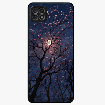 Twilight Sakura Serenade Glass Case showing flat back view with cherry blossom artwork at twilight and glossy glass finish.