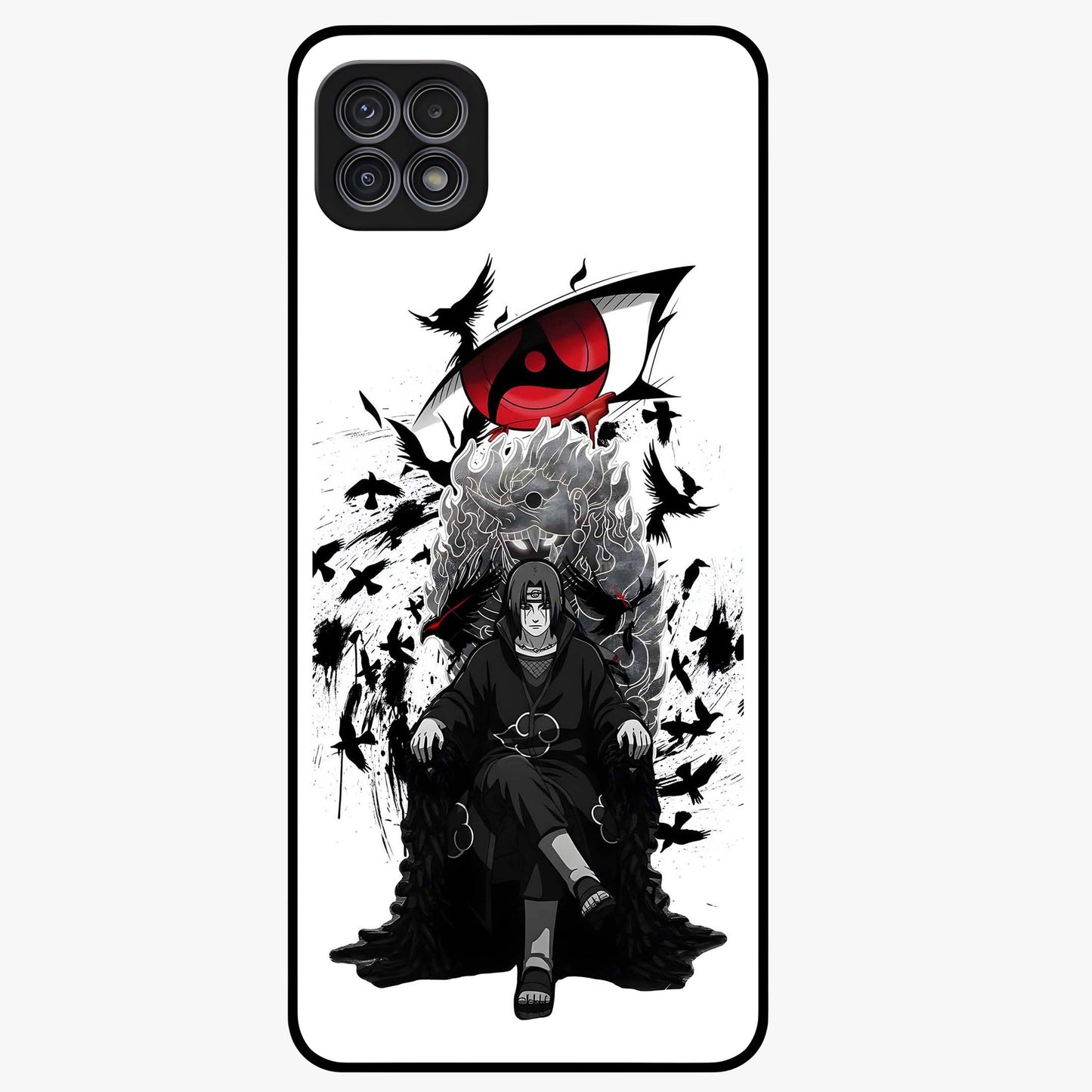 Uchiha Shadow Throne Glass Case showing flat back view with cosmic underwater themed artwork and glossy glass finish.