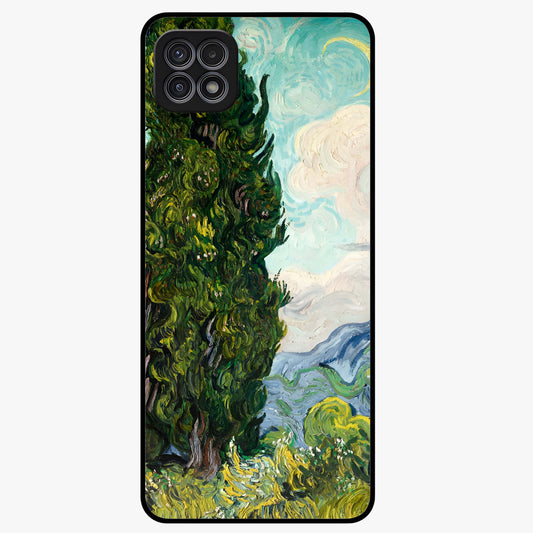 Van Gogh Vintage Art Glass Case showing flat back view with vintage painterly artwork inspired by Van Gogh style and glossy glass finish.
