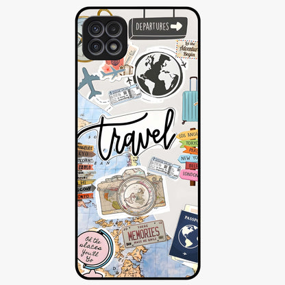 Wanderlust Journal Glass Case showing flat back view with travel inspired artwork and glossy glass finish.