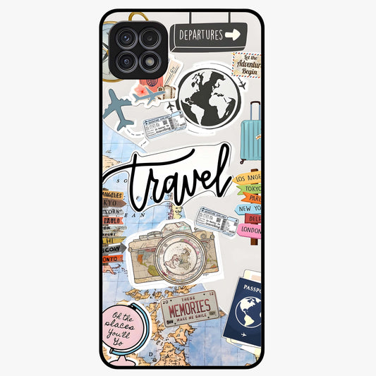 Wanderlust Journal Glass Case showing flat back view with travel inspired artwork and glossy glass finish.