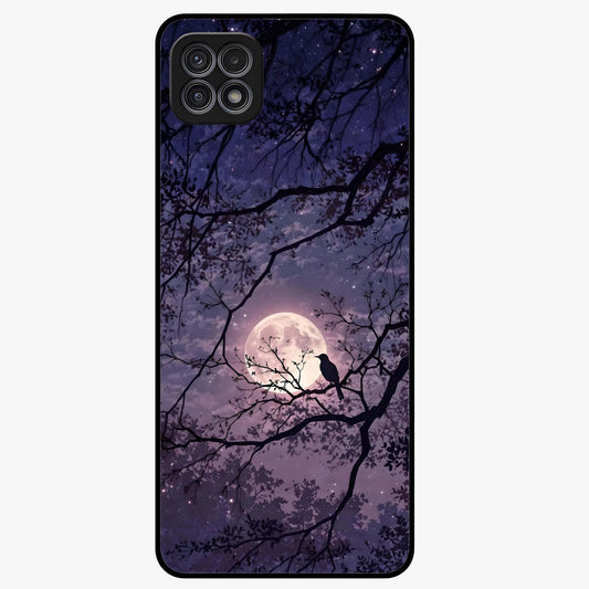 Whispering Moon Silence Glass Case showing flat back view with serene moon themed artwork and glossy glass finish.