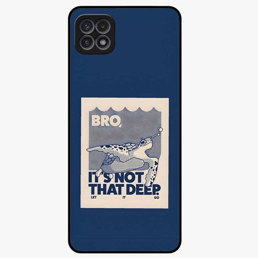 Worry Less Swim Glass Case showing flat back view with playful motivational artwork and glossy glass finish.
