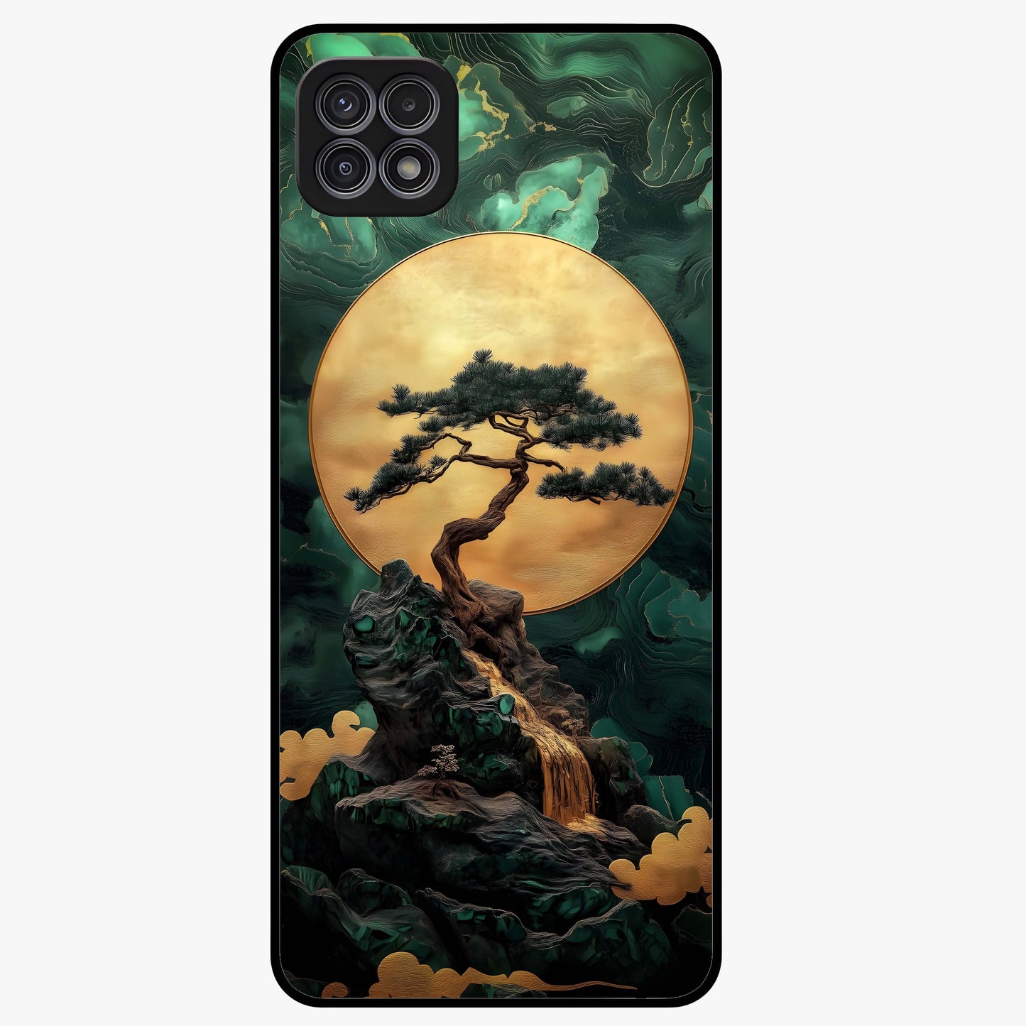 Zen Moon Rise Glass Case showing flat back view with calm moonrise artwork and glossy glass finish.