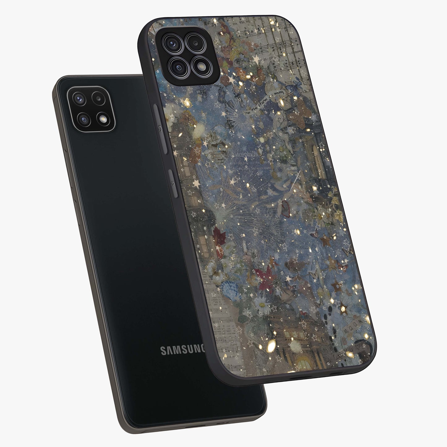 Aesthetic Astrolophia Glass Case displayed in angled mockup highlighting artistic aesthetic elements and smooth glass surface.