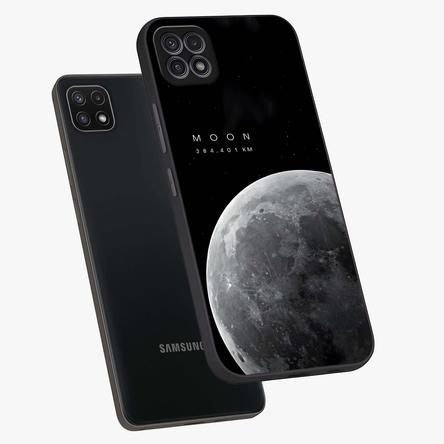 Cosmic Moon Glow Glass Case displayed in angled mockup highlighting celestial moon design with cosmic aesthetic theme.