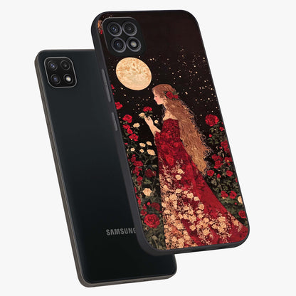 Crimson Dreams Glass Case displayed in angled mockup highlighting soft crimson aesthetic design with artistic theme.