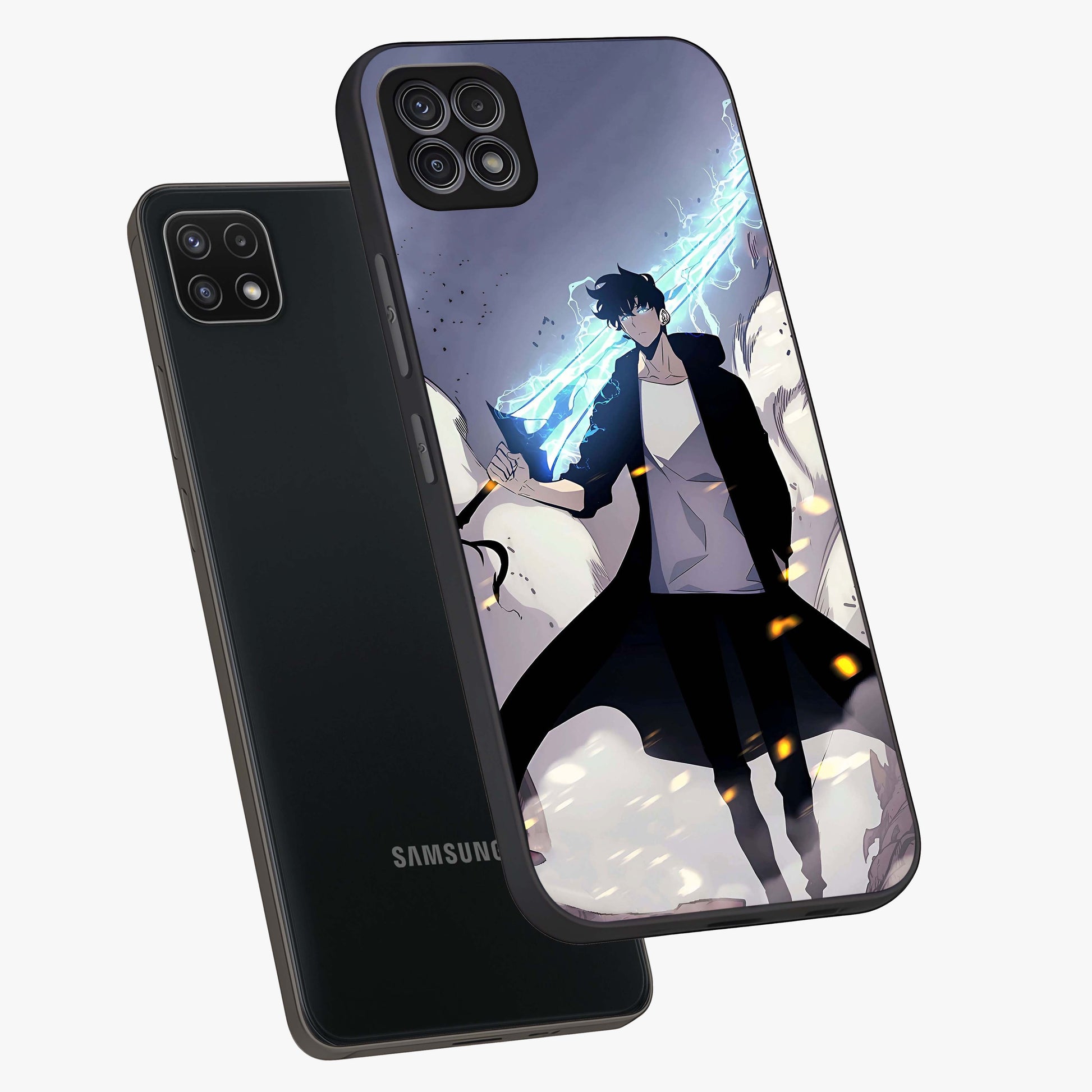 Dark Lightning Anime Warrior Glass Case displayed in angled mockup highlighting powerful lightning themed anime illustration.
