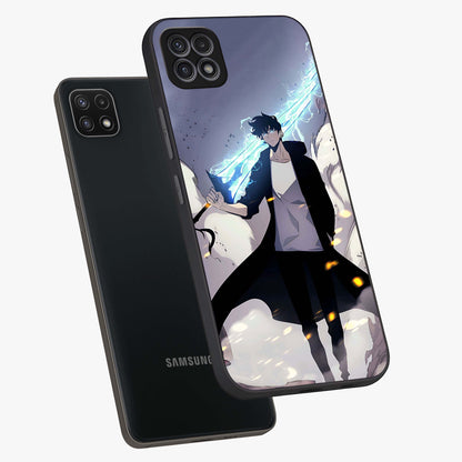 Dark Lightning Anime Warrior Glass Case displayed in angled mockup highlighting powerful lightning themed anime illustration.