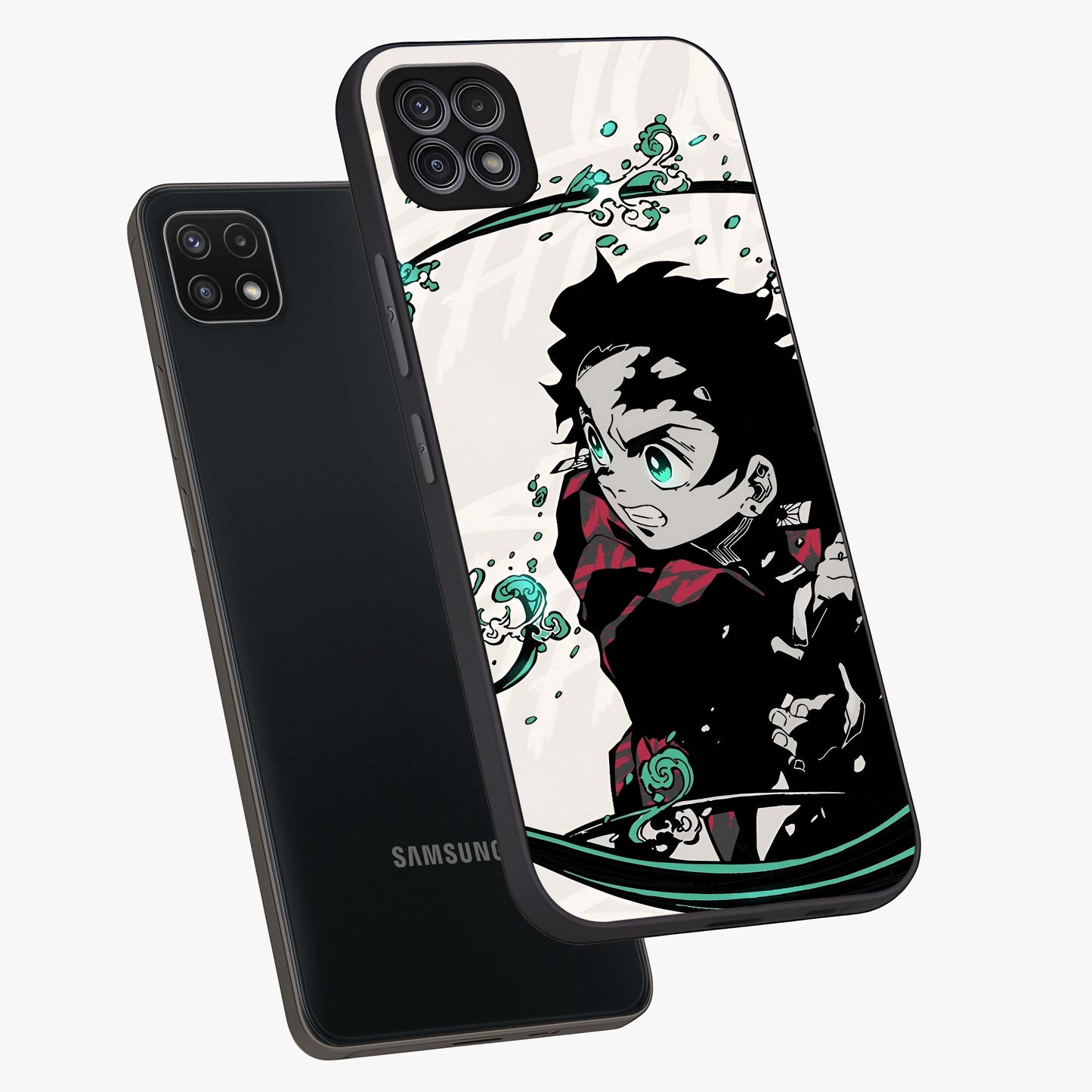 Demon Slayer Glass Case displayed in angled mockup highlighting dramatic anime character design with action aesthetic.