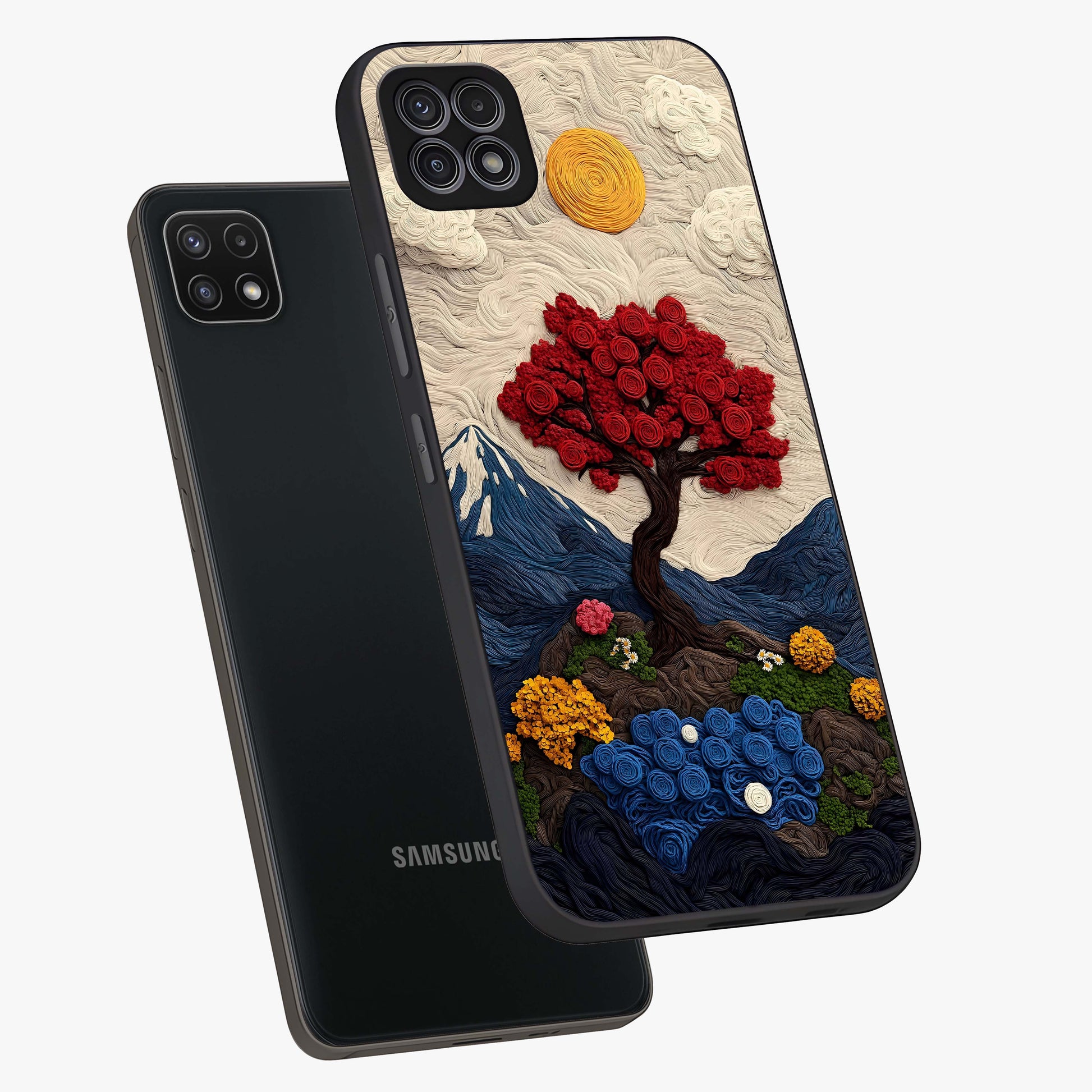 Eternal Nature Tapestry Glass Case displayed in angled mockup highlighting detailed botanical pattern with artistic aesthetic.