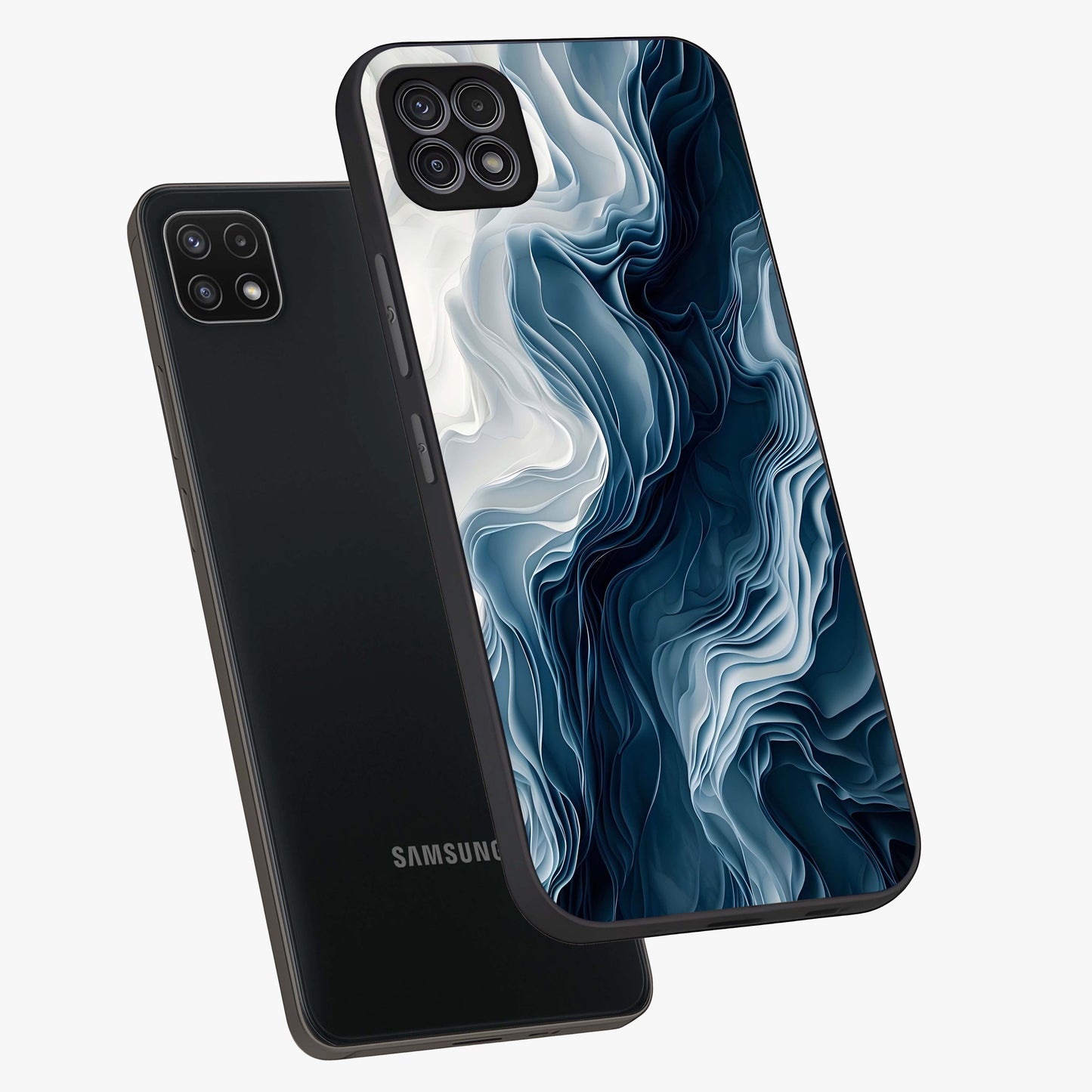Ethereal Paper Marble Glass Case displayed in angled mockup highlighting elegant marble pattern with modern aesthetic style.