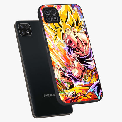 Firing Goku Glass Case displayed in angled mockup highlighting dynamic anime character design with action aesthetic.