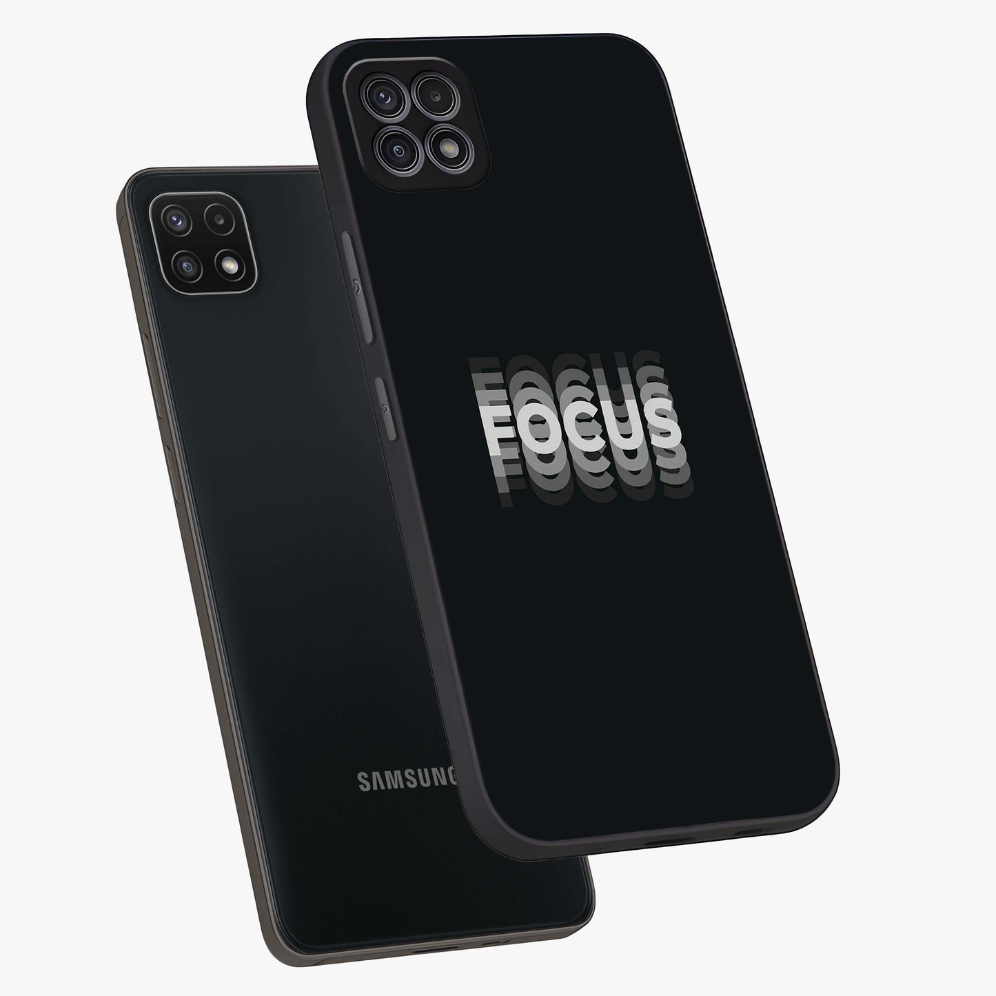 Focused Blade Discipline Glass Case displayed in angled mockup highlighting clean minimal text artwork with modern aesthetic style.