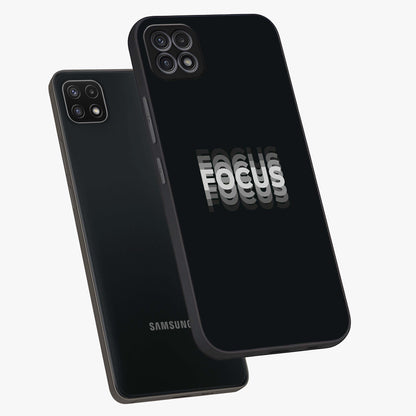 Focused Blade Discipline Glass Case displayed in angled mockup highlighting clean minimal text artwork with modern aesthetic style.