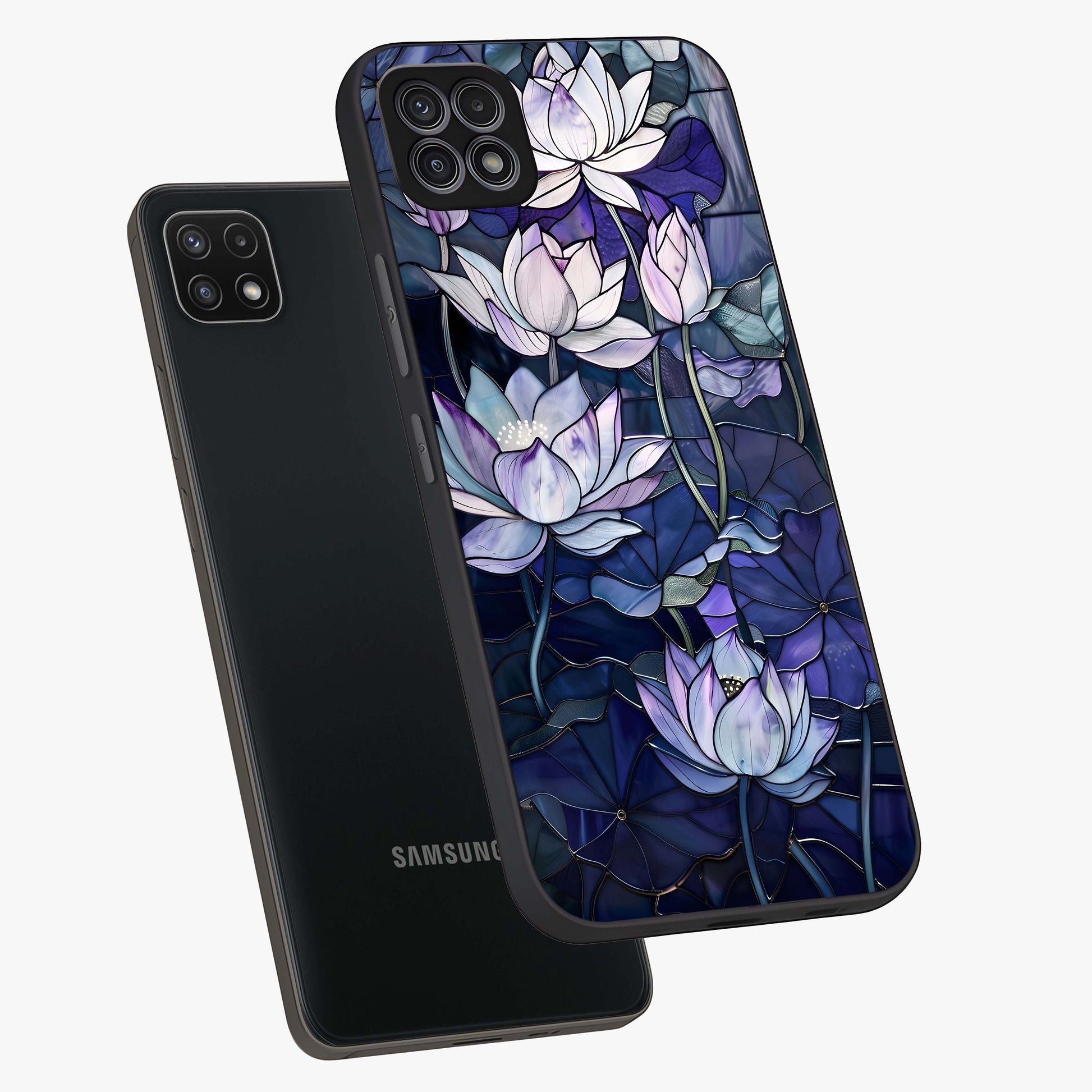 Gloss Petal Rush Glass Case displayed in angled mockup highlighting vibrant petal design with elegant floral aesthetic.