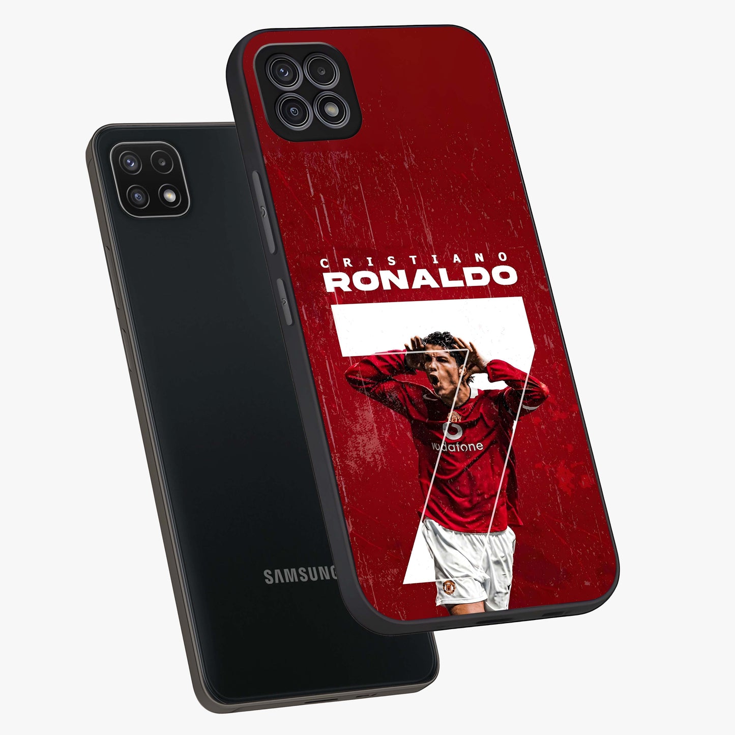 Goal Celebration Legacy Glass Case displayed in angled mockup highlighting energetic sports celebration design with bold athletic theme.