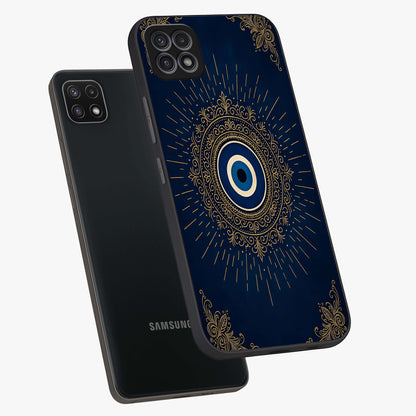 Golden Celestial Charm Glass Case displayed in angled mockup highlighting sparkling cosmic charm design with celestial aesthetic.