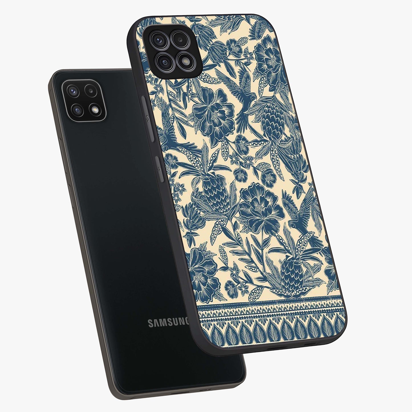 Heirloom Wild Bloom Glass Case displayed in angled mockup highlighting botanical bloom design with classic aesthetic style.