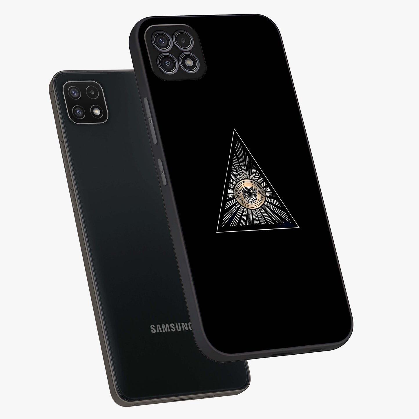 Illuminati Evil Glass Case displayed in angled mockup highlighting dark occult inspired design with bold aesthetic style.
