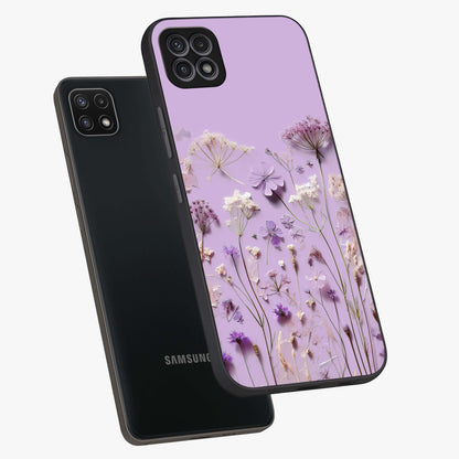 Lavender Blossom Dream Glass Case displayed in angled mockup highlighting dreamy lavender flower design with calming aesthetic style.