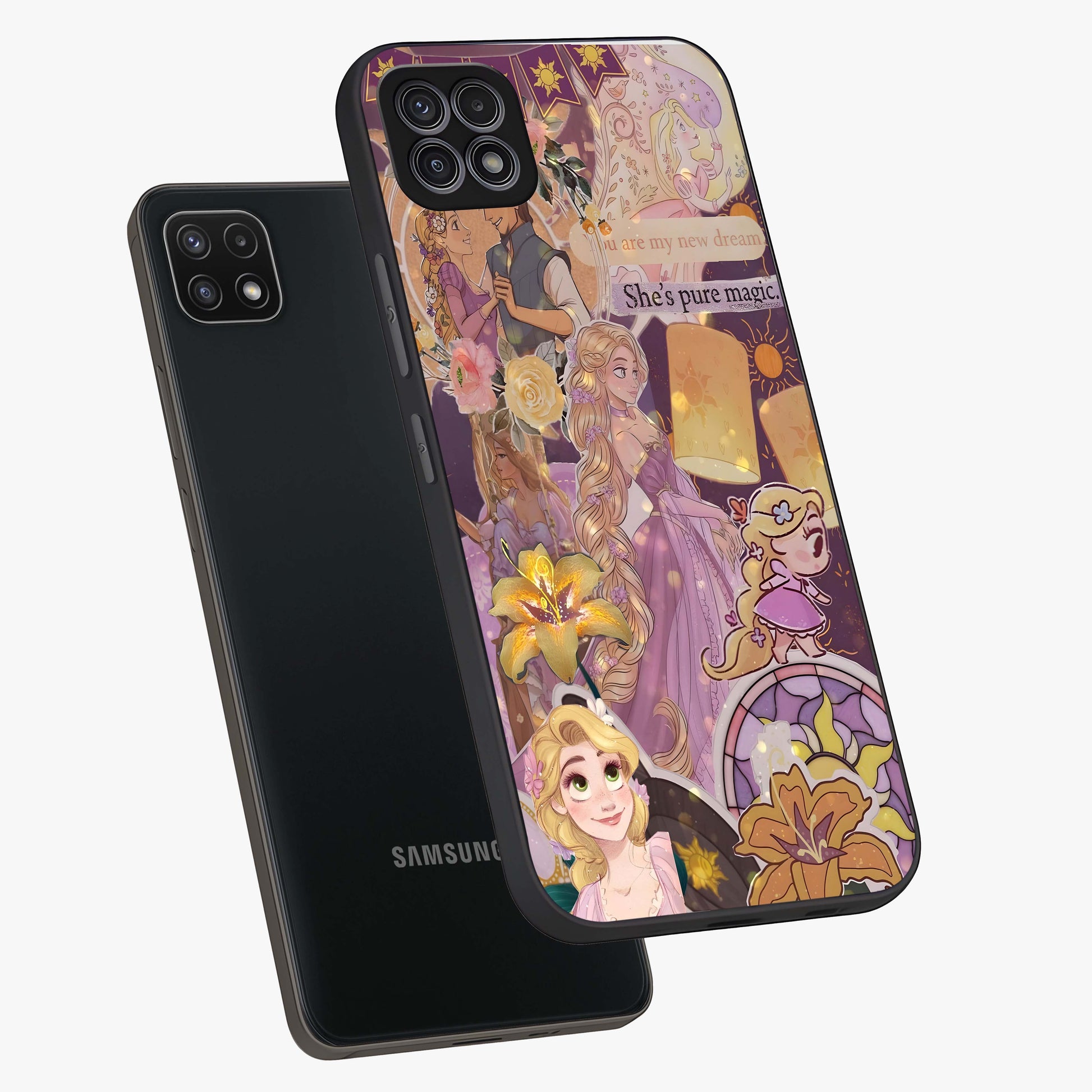Magical Tangled Dream Glass Case displayed in angled mockup highlighting whimsical fantasy design with magical aesthetic.