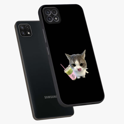 Matcha Cat Style Glass Case displayed in angled mockup highlighting playful feline design with pastel matcha aesthetic.
