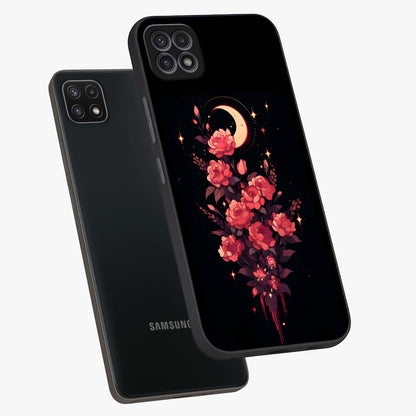 Moonlit Floral Elegance Glass Case displayed in angled mockup highlighting graceful flower design with soft moonlight aesthetic.