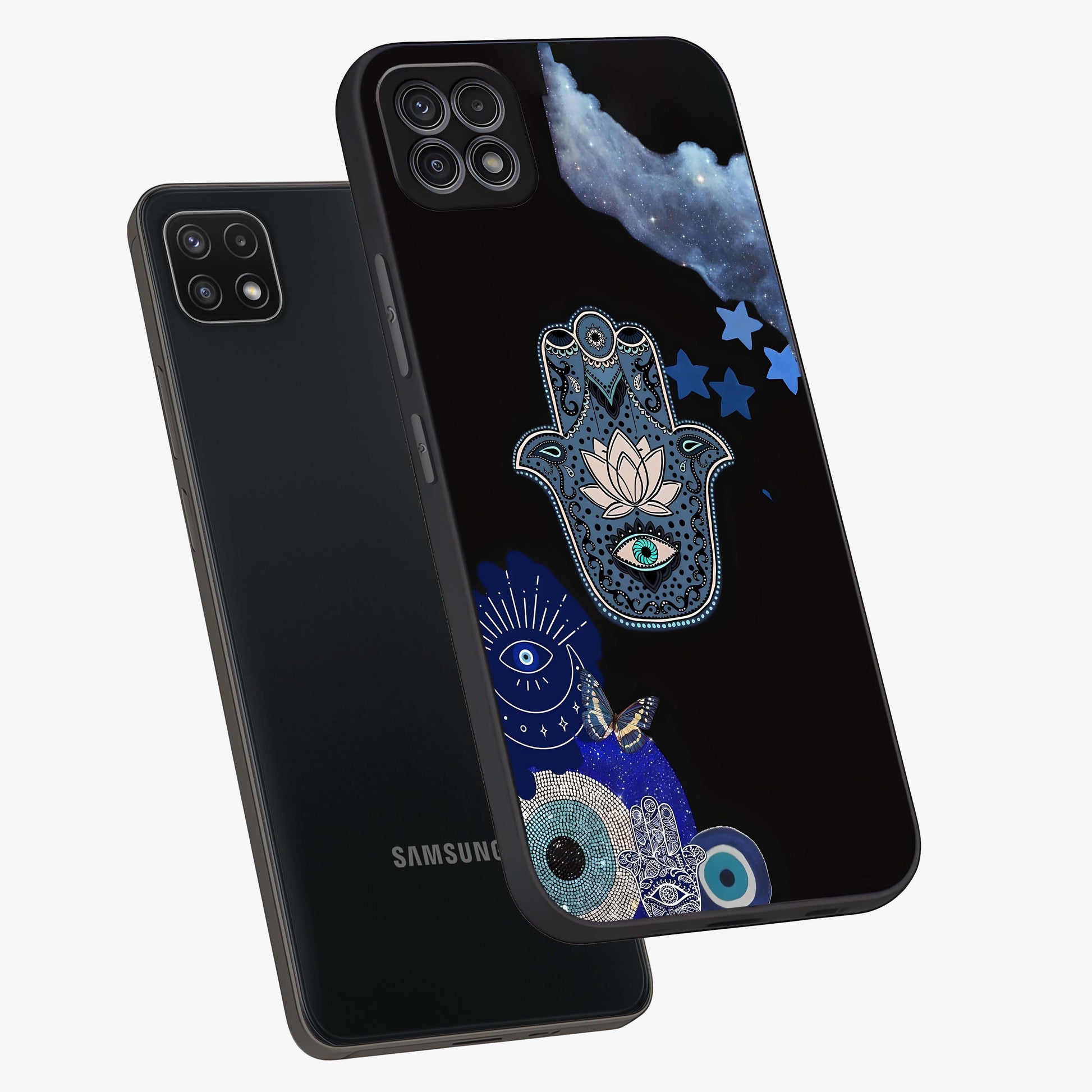 Mystic Hand Aura Glass Case displayed in angled mockup highlighting magical aura design with spiritual aesthetic style.