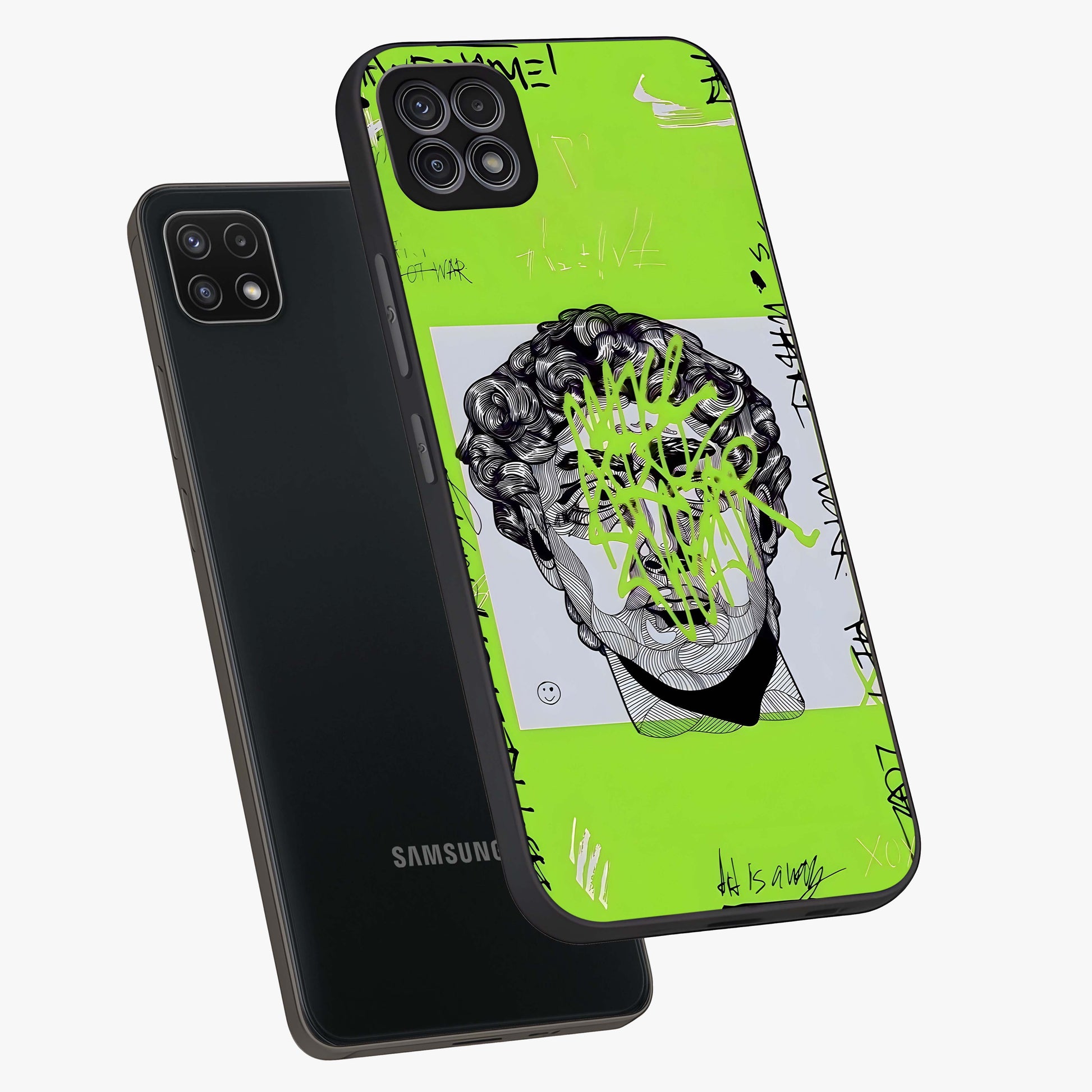 Neo Graffiti Rebellion Glass Case displayed in angled mockup highlighting urban street art design with rebellious aesthetic.