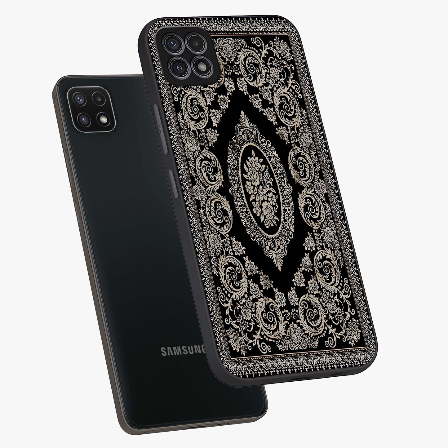 Noir Bloom Elegance Glass Case displayed in angled mockup highlighting refined flower design with stylish noir aesthetic.