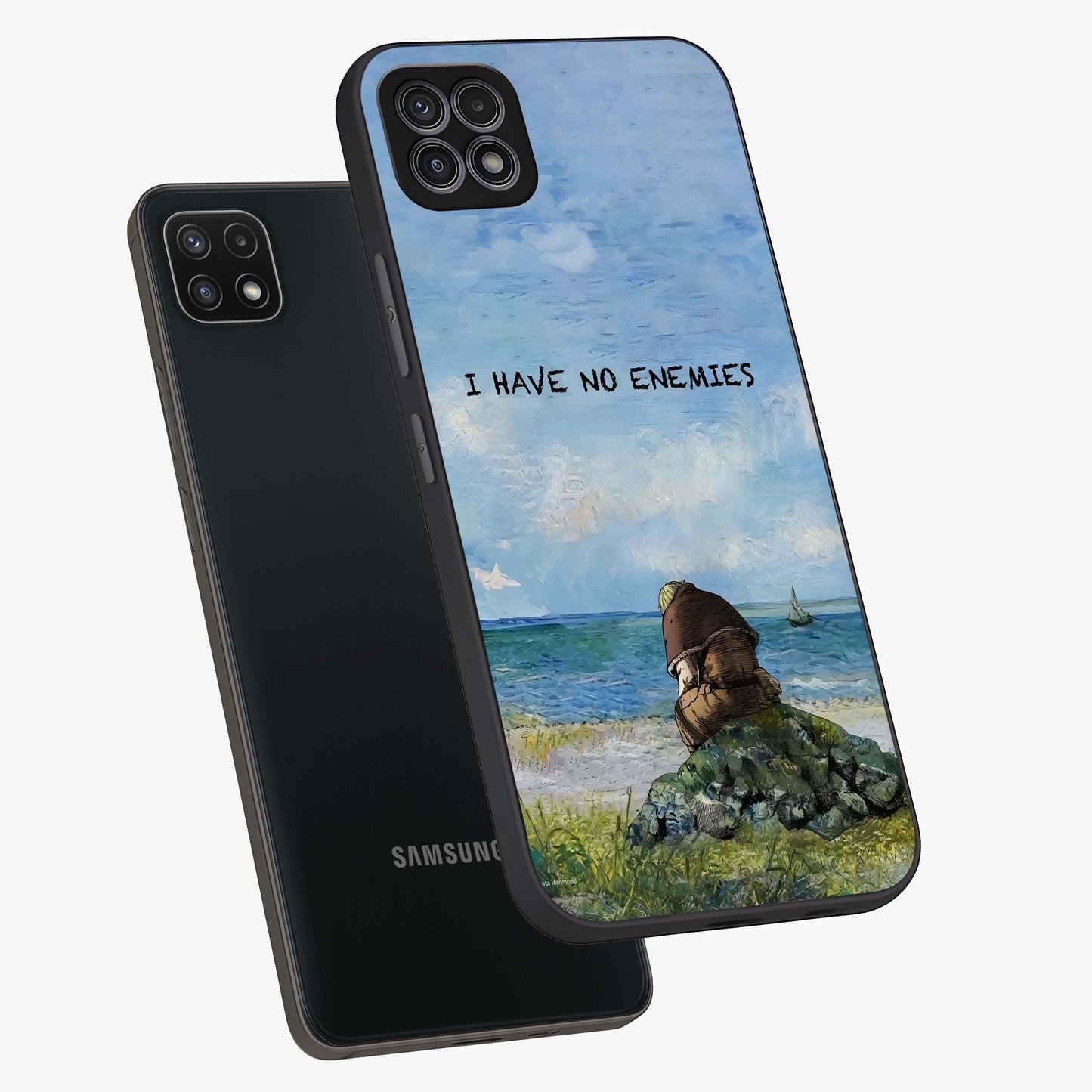 Peace Beyond War Glass Case displayed in angled mockup highlighting meaningful message design with artistic aesthetic style.