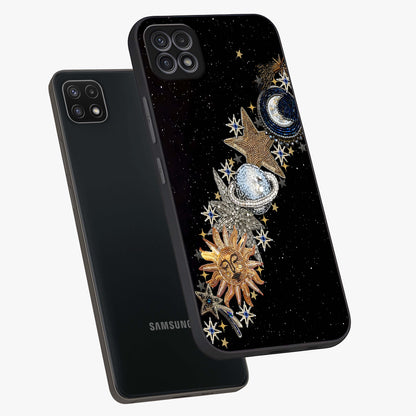 Pearls Universe Object Glass Case displayed in angled mockup highlighting celestial pearl design with dreamy aesthetic.