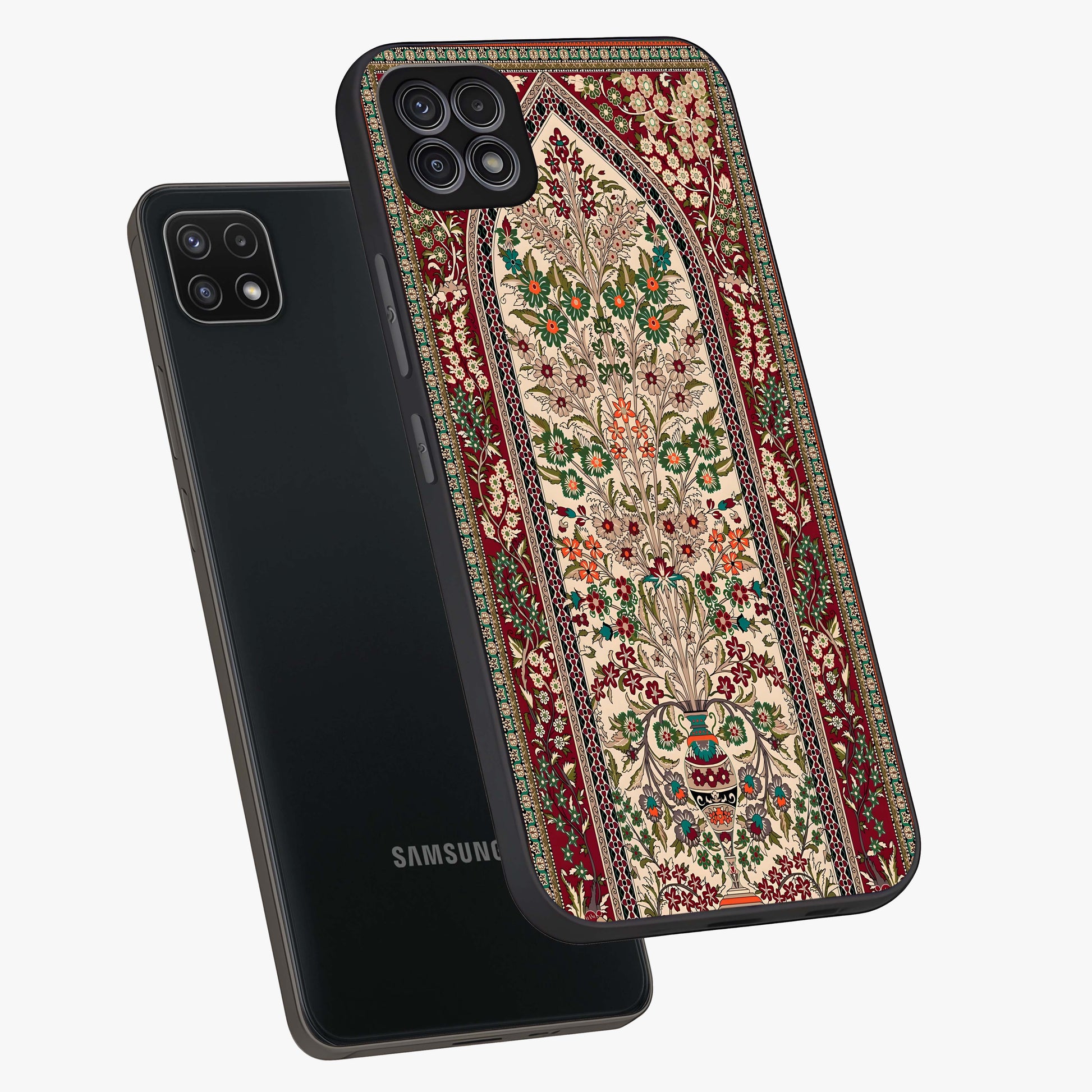 Persian Inspired Glass Case displayed in angled mockup highlighting intricate traditional design with elegant cultural aesthetic.