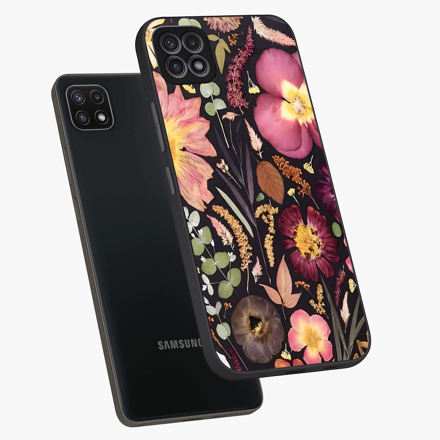 Petal Dream Tapestry Glass Case displayed in angled mockup highlighting decorative petal pattern with elegant botanical aesthetic.