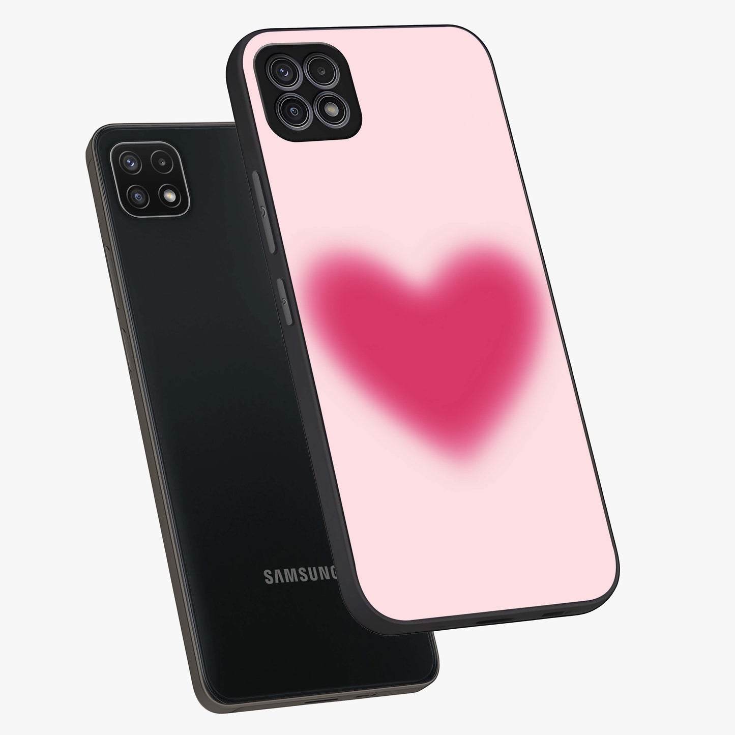 Pink Aura Heart Glass Case displayed in angled mockup highlighting vibrant pink heart design with dreamy aura aesthetic.