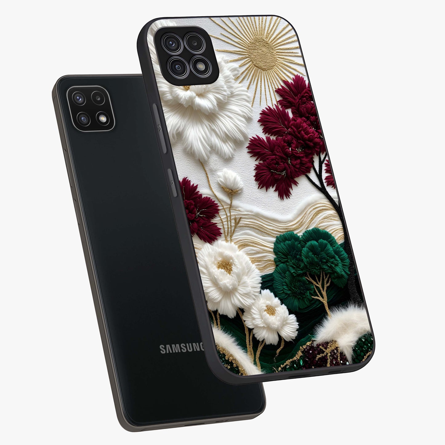 Radiant Bloom Elegance Glass Case displayed in angled mockup highlighting graceful floral design with radiant aesthetic style.