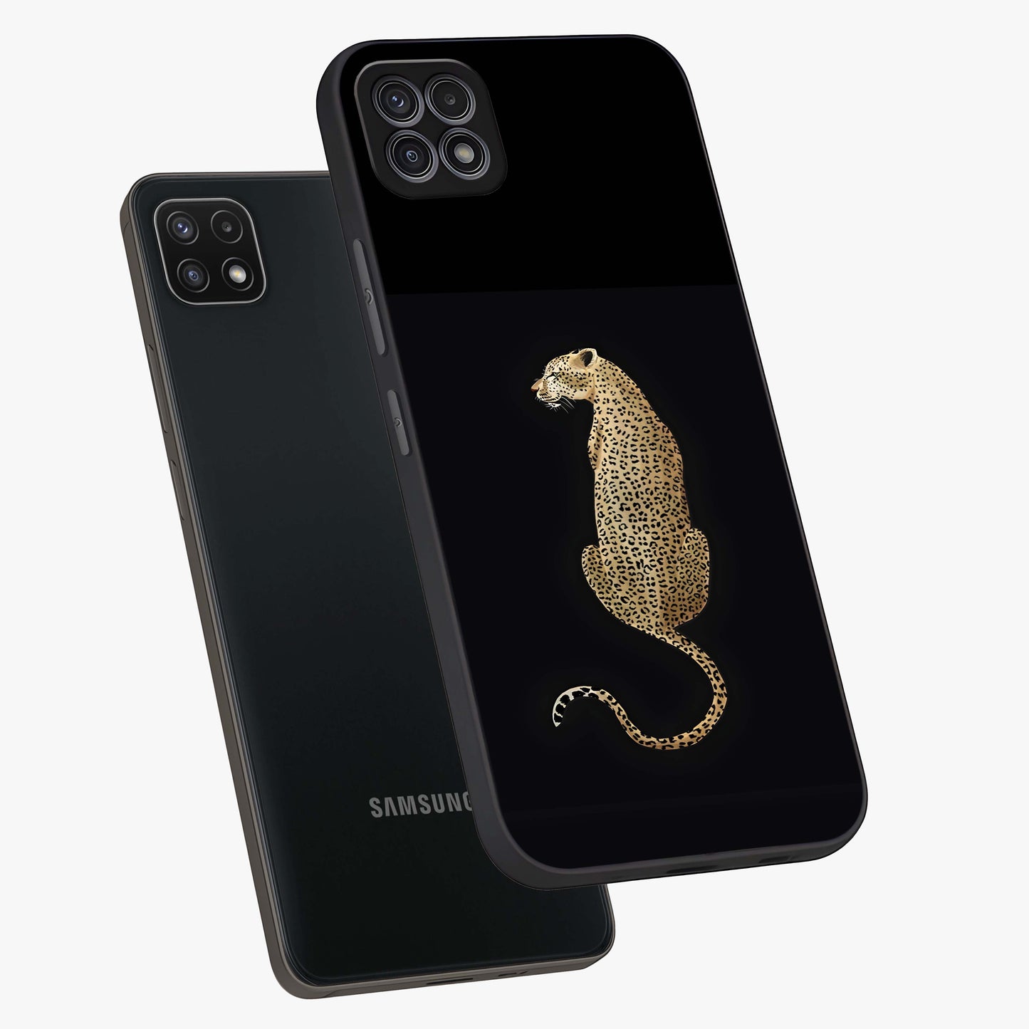 Regal Leopard Glass Case displayed in angled mockup highlighting powerful animal illustration with stylish wild aesthetic.