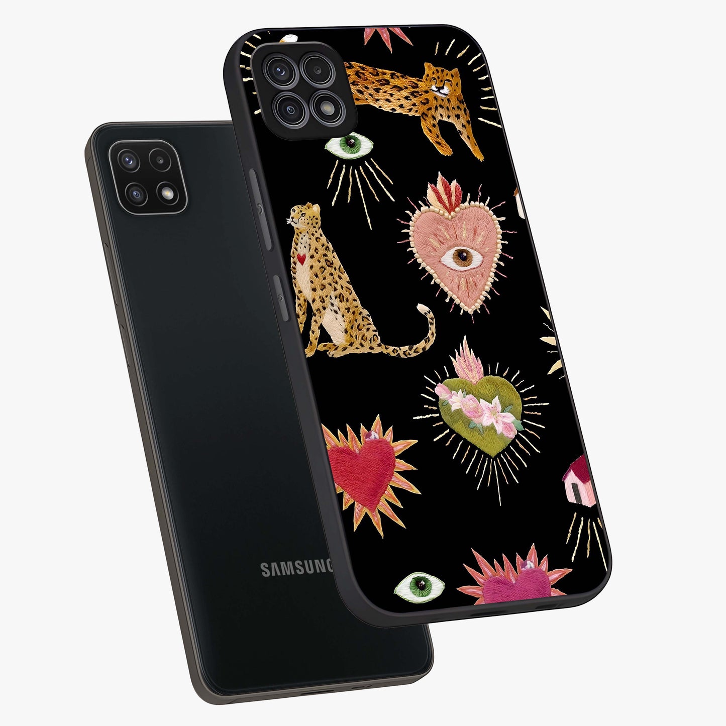Sacred Jungle Heart Glass Case displayed in angled mockup highlighting lush tropical design with natural aesthetic style.