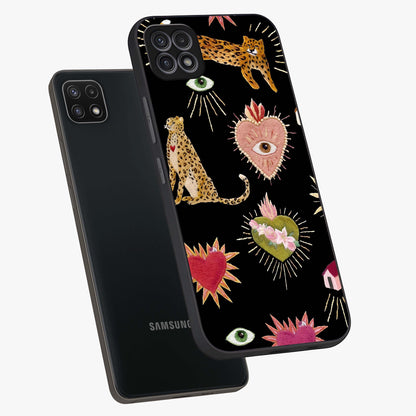 Sacred Jungle Heart Glass Case displayed in angled mockup highlighting lush tropical design with natural aesthetic style.